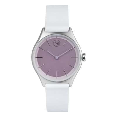 slim made two 08 - thin wrist watch in silver with white leather band - 01